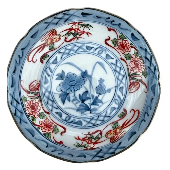 Set Of 4 Vintage 1960s Japanese Porcelain Saucers Hand-Painted Floral Blue & OJ - Picture 2 of 9